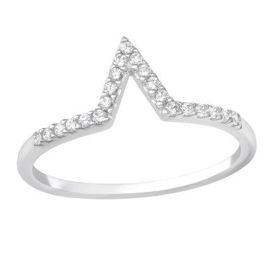 Silver V Shaped Ring with Cubic Zirconia