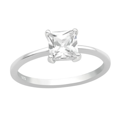 Silver Square Ring with Cubic Zirconia