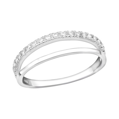 Silver Double Line Ring with Cubic Zirconia