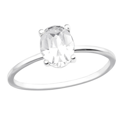 Silver Ring with Oval Genuine European Crystal