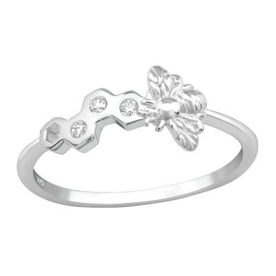 Silver Bee and Honeycomb Ring with Cubic Zirconia