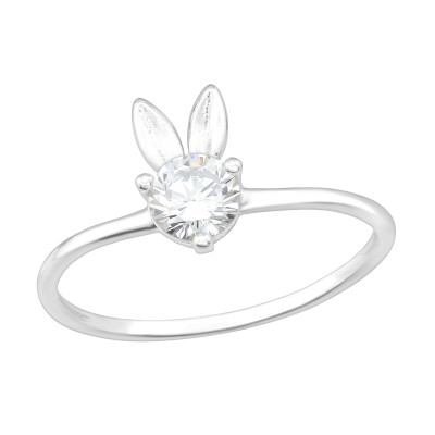 Silver Rabbit Ears Ring with Cubic Zirconia