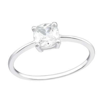 Silver Square Ring with Cubic Zirconia