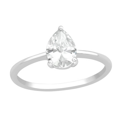 Silver Pear Ring with Cubic Zirconia