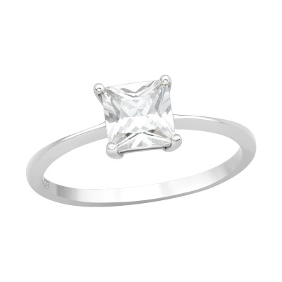 Silver Square Top Ring with Cubic Zirconia