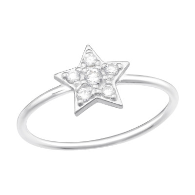 Silver Star Ring with Cubic Zirconia