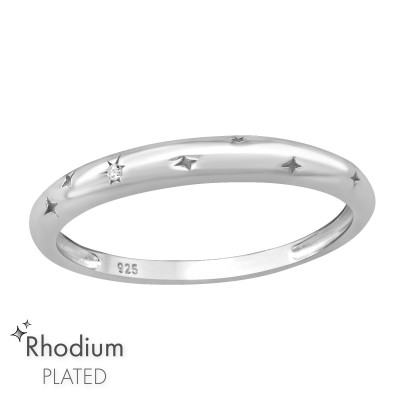 Stars Sterling Silver Ring with Cubic Zirconia