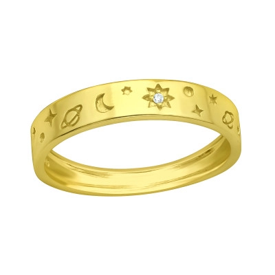 Silver Star and Moon Ring with Cubic Zirconia