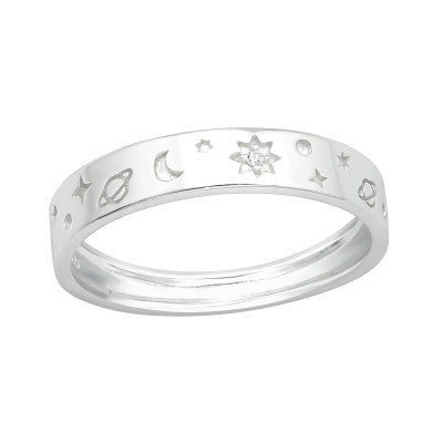 Silver Star and Moon Ring with Cubic Zirconia