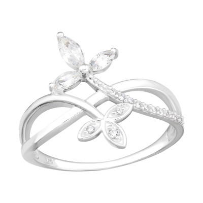 Silver Olive Branch Ring with Cubic Zirconia