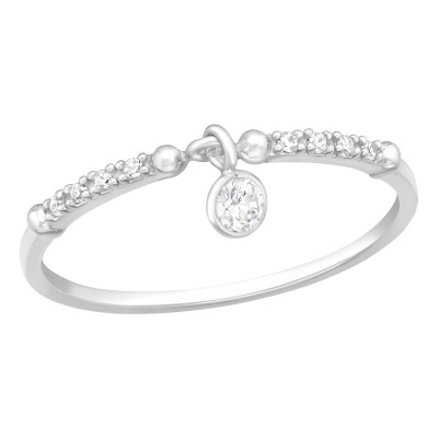 Silver Dangling Round Sparkling Ring with Cubic Zirconia