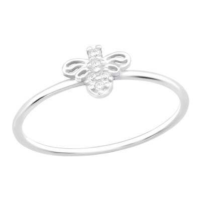 Silver Bee Ring with Cubic Zirconia