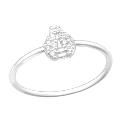 Silver Ladybug Ring with Cubic Zirconia