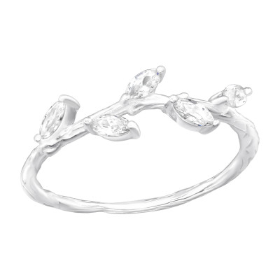 Silver Branch Ring with Cubic Zirconia