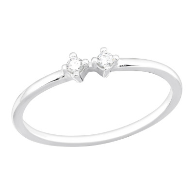 Silver Twin Stones Ring with Cubic Zirconia