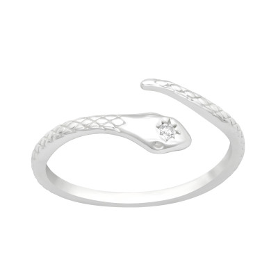Silver Snake Open Ring with Cubic Zirconia