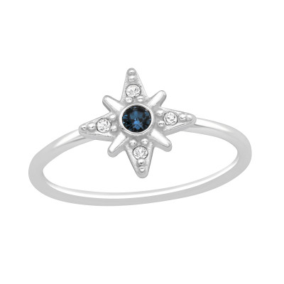 Silver Northern Star Ring with Genuine European Crystal