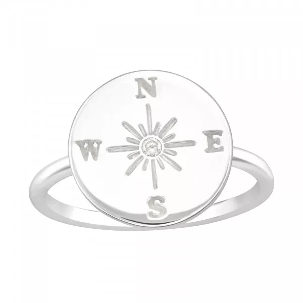 Lovely Silver Compass Ring with Cubic Zirconia