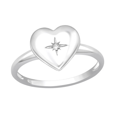 Silver Heart Ring with Cubic Zirconia