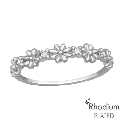 Silver Flower Ring with Cubic Zirconia