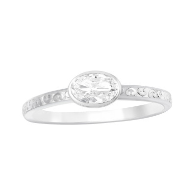 Silver Oval Ring with Cubic Zirconia
