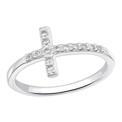 Silver Cross Ring with Cubic Zirconia