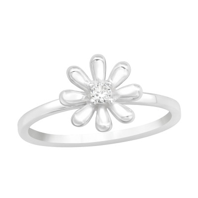 Silver Flower Ring with Cubic Zirconia