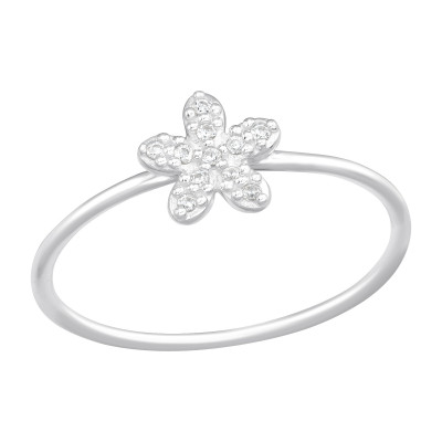 Silver Flower Ring with Cubic Zirconia