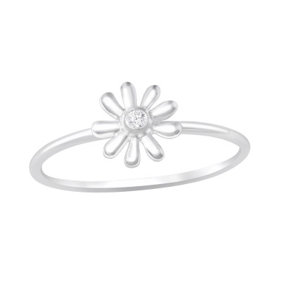 Silver Flower Ring with Cubic Zirconia