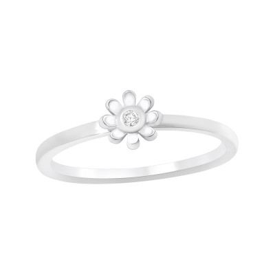 Silver Flower Ring with Cubic Zirconia