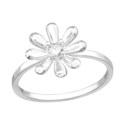 Silver Flower Ring with Cubic Zirconia