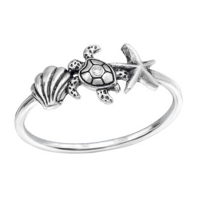 Silver Beach Ring with Cubic Zirconia