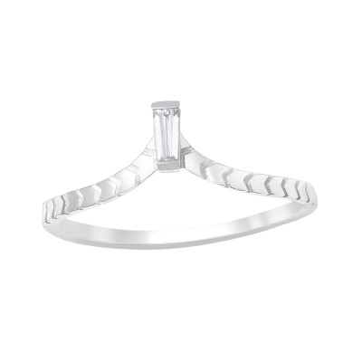 Silver V Shaped Ring with Cubic Zirconia