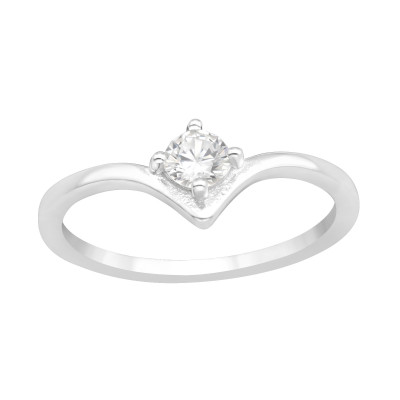 Silver V Shaped Ring with Cubic Zirconia