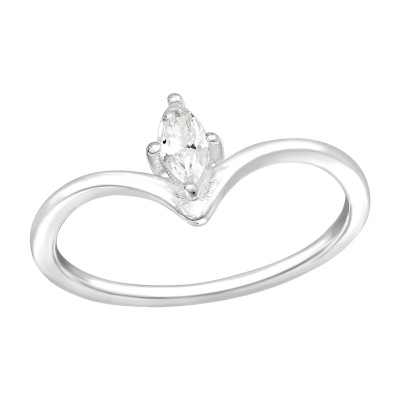 Silver V Shaped Ring with Cubic Zirconia