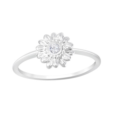 Silver Flower Ring with Cubic Zirconia