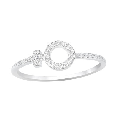 Silver Female Gender Sign Ring with Cubic Zirconia