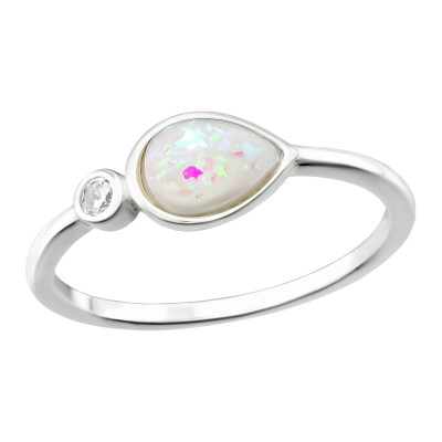 Silver Geometrical Ring with Cubic Zirconia and Imitation Opal