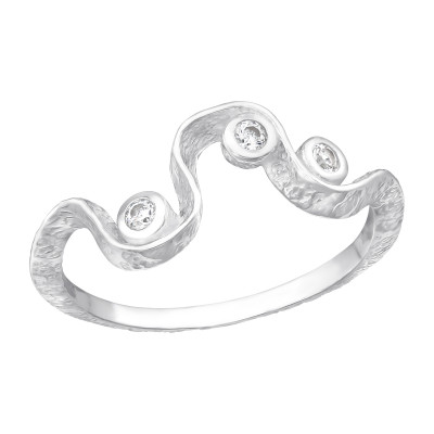 Silver Wave Ring with Cubic Zirconia
