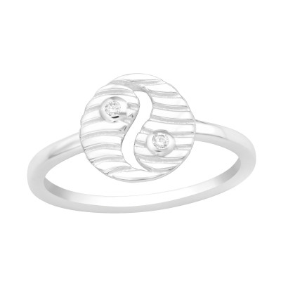 Silver Yin-Yang Ring with Cubic Zirconia