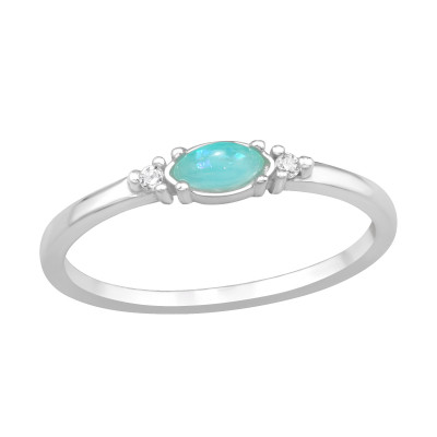 Marquise Sterling Silver Ring with Cubic Zirconia and Imitation Opal