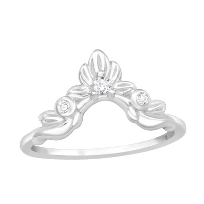 Silver Leaves Ring with Cubic Zirconia