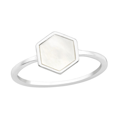 Silver Hexagon Ring with Imitation Stone