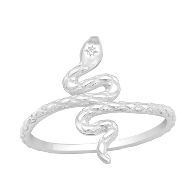 Silver Snake Ring with Cubic Zirconia