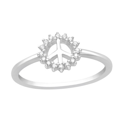 Silver Peace Ring with Cubic Zirconia