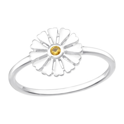 Silver Flower Ring with Cubic Zirconia