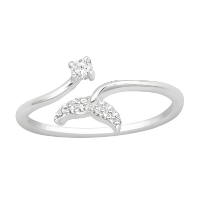 Silver Whale's Tail Ring with Cubic Zirconia