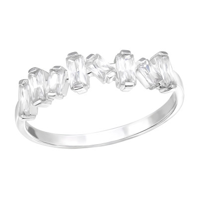 Silver Geometric Ring with Cubic Zirconia