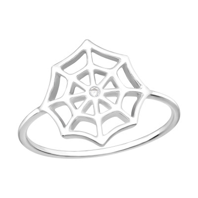 Silver Spider Web Ring with Cubic Zirconia