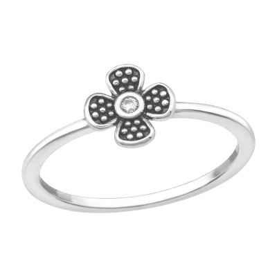 Silver Flower Ring with Cubic Zirconia